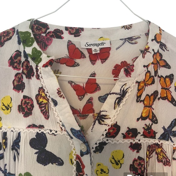 Serengeti Womens Butterfly & Floral Flowy Peasant Tunic Top Size XL Boho - Picture 10 of 13